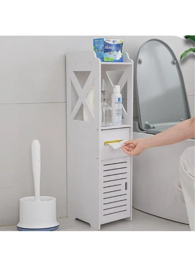 لينجوي حامل ورق التواليت، خزانة تخزين الحمام بجانب المرحاض للحمام ذي المساحة الصغيرة مع حامل لفافة المرحاض باللون الأبيض - Image 1