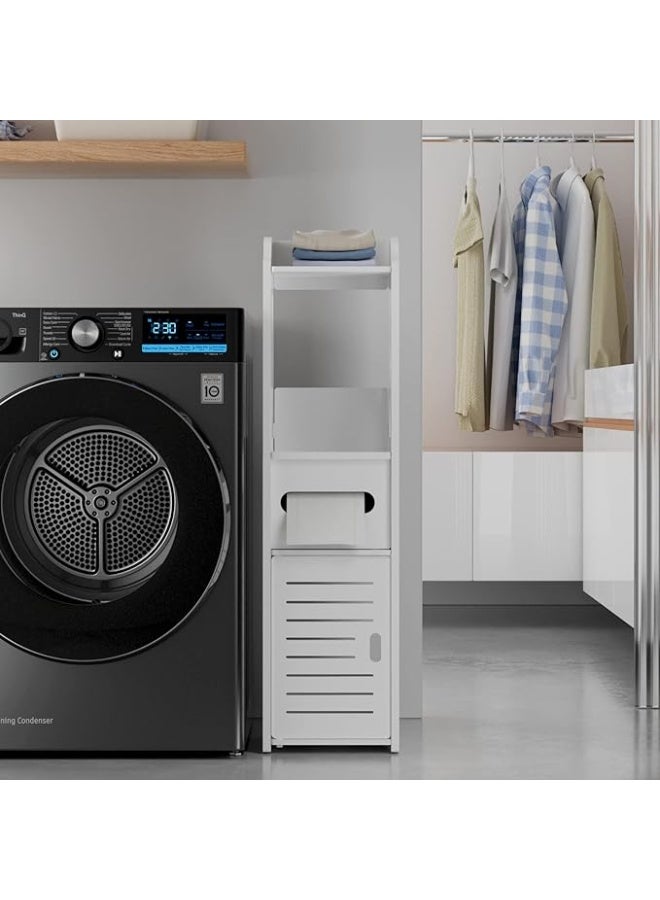 لينجوي حامل ورق التواليت، خزانة تخزين الحمام بجانب المرحاض للحمام ذي المساحة الصغيرة مع حامل لفافة المرحاض باللون الأبيض - Image 3