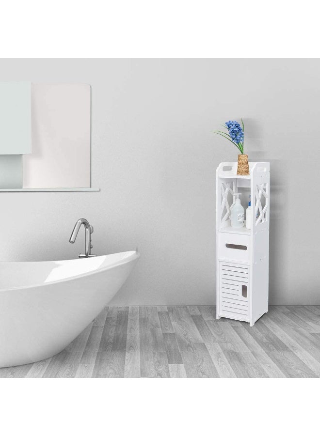 لينجوي حامل ورق التواليت، خزانة تخزين الحمام بجانب المرحاض للحمام ذي المساحة الصغيرة مع حامل لفافة المرحاض باللون الأبيض - Image 4