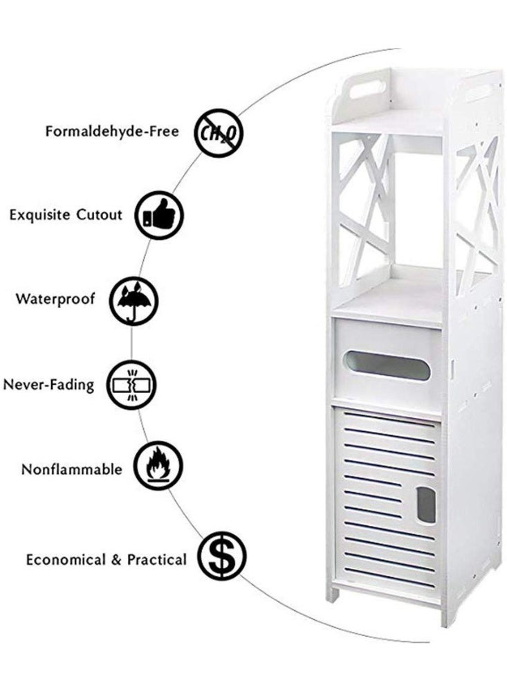 لينجوي حامل ورق التواليت، خزانة تخزين الحمام بجانب المرحاض للحمام ذي المساحة الصغيرة مع حامل لفافة المرحاض باللون الأبيض - Image 5