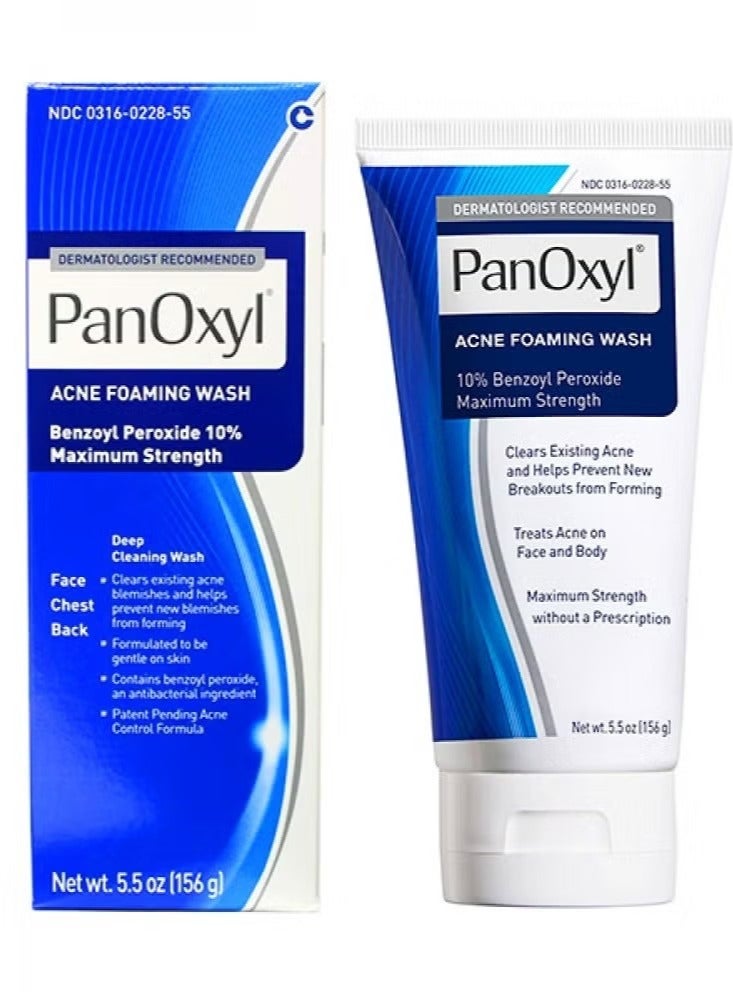 Panoxyl Benzoyl Peroxide 10% Acne Foaming Wash, Maximum Strength Antimicrobial, 5.5 oz. 156grams - Image 1