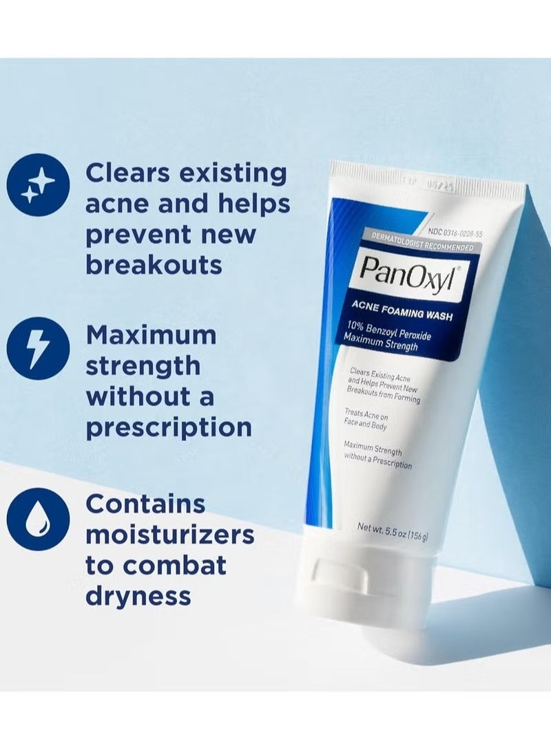 Panoxyl Benzoyl Peroxide 10% Acne Foaming Wash, Maximum Strength Antimicrobial, 5.5 oz. 156grams - Image 3