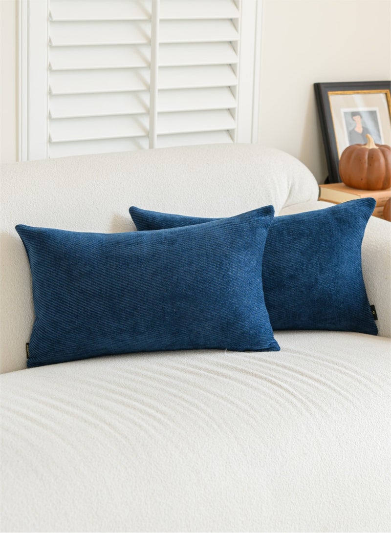 a moment a moment Pack of 2 Decorative Chenille Throw Pillow Covers with Twill Cushion Covers for Sofa Living Room Couch Bed 30x50 CM Blue  - Image 1