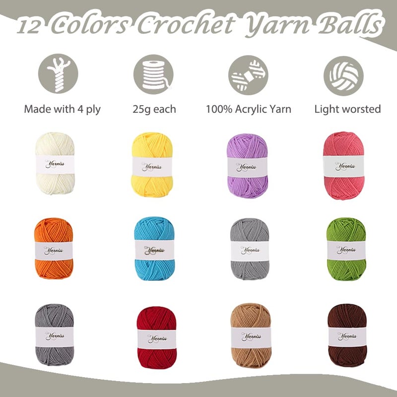 Yarniss Crochet Kit for Beginners - 840 Yards Crochet Yarn and 14 Sizes (2.0-10.0mm) Ergonomic Hooks with Organizer Bag, All Inclusive Crocheting & Knitting Set for Adults - Image 4