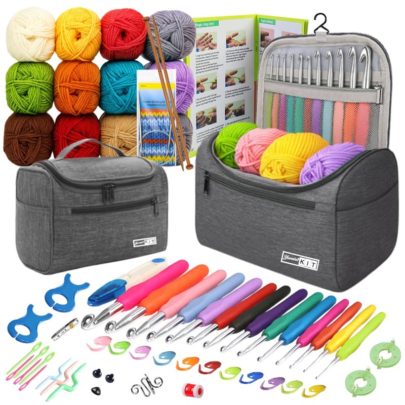 Yarniss Crochet Kit for Beginners - 840 Yards Crochet Yarn and 14 Sizes (2.0-10.0mm) Ergonomic Hooks with Organizer Bag, All Inclusive Crocheting & Knitting Set for Adults - Image 1