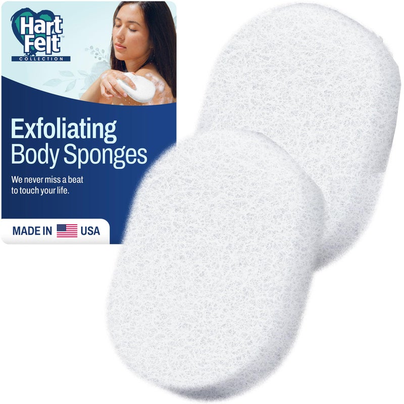 HartFelt Bath Sponges for Shower Women Men Soft Exfoliating Body Sponge for Dead Skin ChemicalFree Sponges for Body Cleanses Skin from Dirt Excess Oil Made in USA Pack of 2