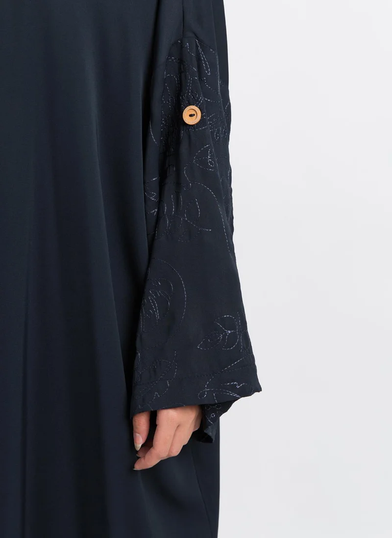 Kaafmeem Navy Tangled Leafs Bohemian Abaya