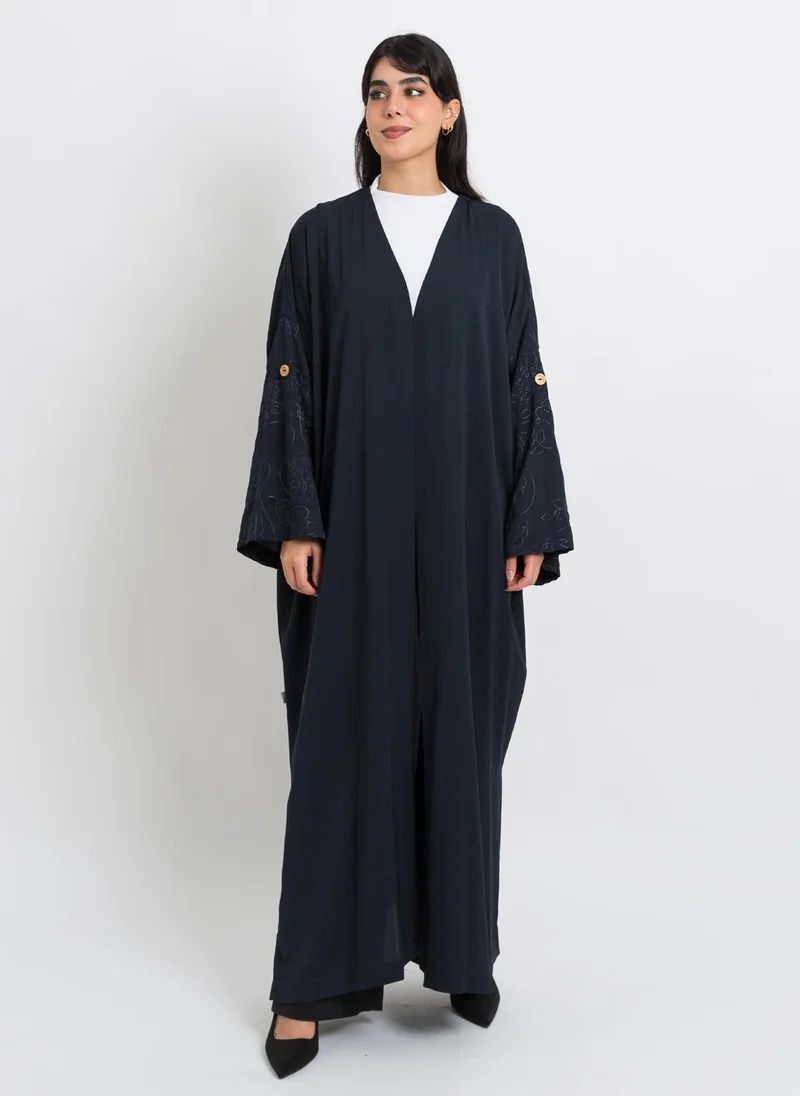 Kaafmeem Navy Tangled Leafs Bohemian Abaya