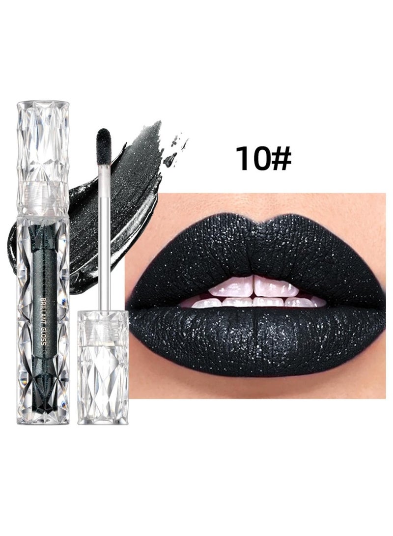 QiBest Pearly Stay Lip Gloss Diamond Matte Lip Oil Gloss Glitter Metallic Liquid Lipstick Glitter Shimmer Lip Glaze Shimmery Finish High Pigment Long Lasting Lip Gloss Tint Makeup No.10 - Image 2