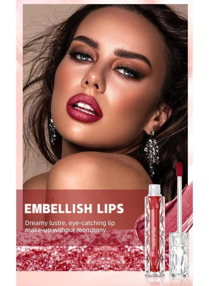 QiBest Pearly Stay Lip Gloss Diamond Matte Lip Oil Gloss Glitter Metallic Liquid Lipstick Glitter Shimmer Lip Glaze Shimmery Finish High Pigment Long Lasting Lip Gloss Tint Makeup No.10 - Image 5