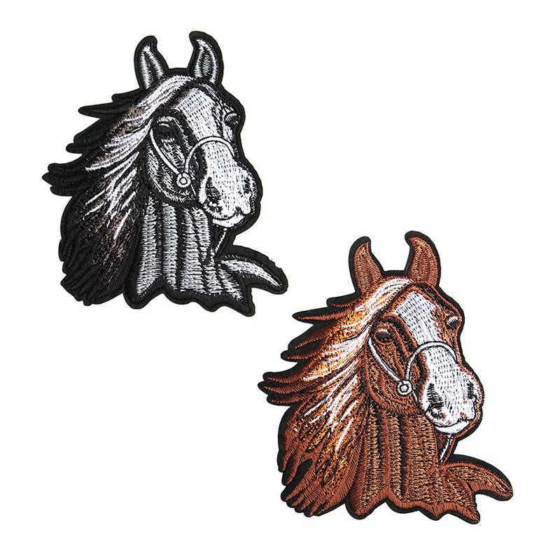Acxico 2 Pcs Horse Head Equestrian Iron on Patches Applique Embroidered Sewing Supply