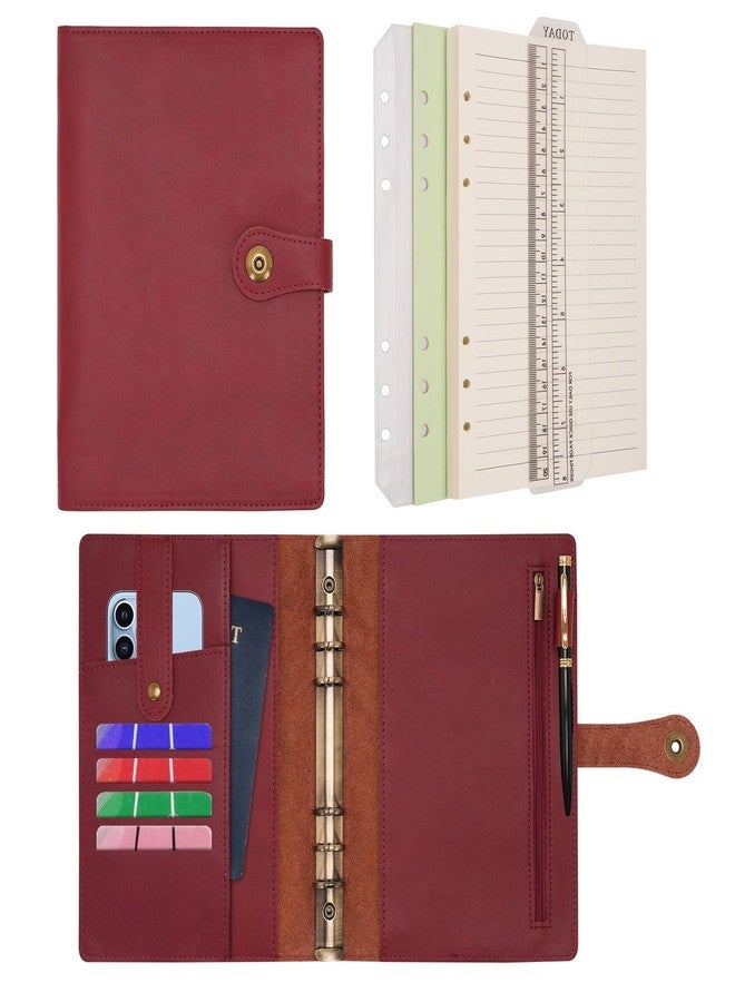 Wonderpool A5 Binder Journal Leather Spiral Notebook Refillable College Ruled Paper, Budget Binder Rings Diary Organizer with Pen for Office School Travel Business Planning Writing (Wine red,A5) - Image 1