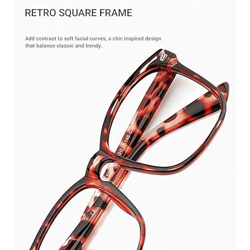 Dervin Blue Light Blocking Blue Cut Zero Power anti-glare Retro Square Eyeglasses frame for Eye Protection from UV by Computer/Tablet/Mobile/Laptop (Leopard White) - Image 3