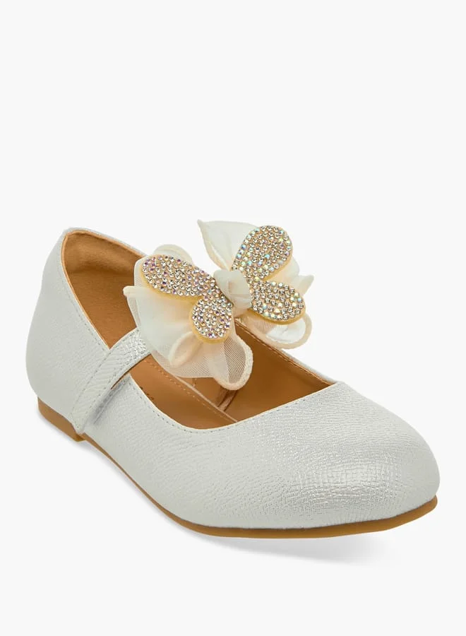 JUNIORS Girls Butterfly Embellished Ballerina Shoes with Hook and Loop Closure