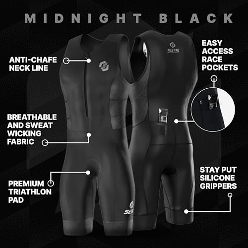SLS3 Triathlon Suits Mens - Durable Sleeveless Tri Suit Men Triathlon Suit - Lightweight Trisuit with 2 Pockets for Storage (Midnight Black, Small) - Image 3