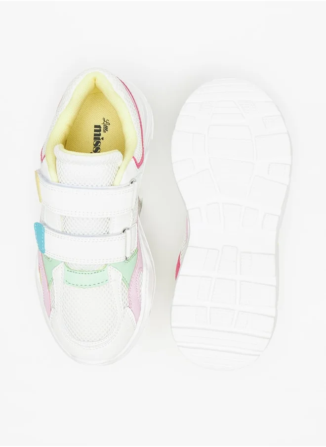 ميسي Girls Little Missy Colourblock Sneakers with Hook and Loop Closure