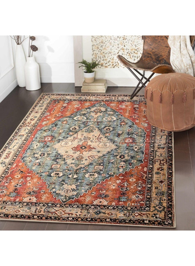 Bukela 140 x 200CM Area Rugs, Ultra-Thin Washble Rug, Persian Crystal Print Home Decor Area Rug, Stain Resistant Anti Slip Backing Rugs, for Bedroom, Dining Room, Home Office - Image 1