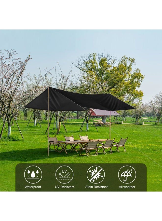 Honsaifau Waterproof Tarp Cover for Outdoor: Multi-Purpose Oxford Tarpaulin with Reinforced Webbing Loops for Camping Boat Pool Roof Tent - Durable and Tear Resistant Black (5ftx6ft) - Image 2