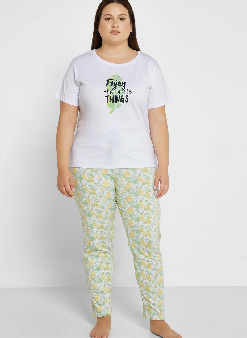 Ginger Plus Graphic Nightwear T-Shirt And Pyjama Set