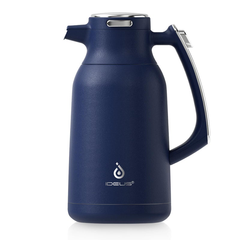 IDEUS 68 oz Stainless Steel Thermal Coffee Carafe Double Wall Insulated Vacuum Flask Water Coffee and Beverage Dispenser 12 Hour Heat 24 Hour Cold Retention Navy Blue