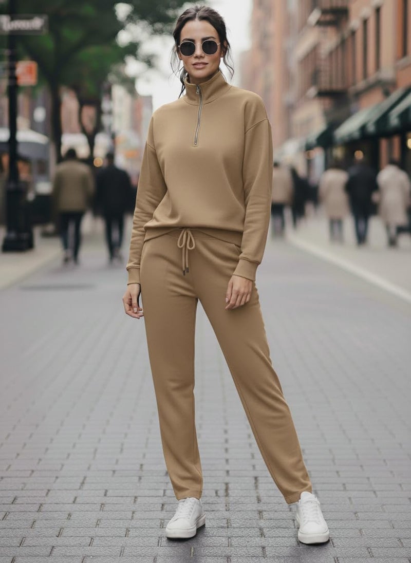 Mack Jonney Solid Half Zipper Track Suit for Women | Co-ord Set | Warm Fleece Tracksuit Set | Full Sleeve Sweatshirt-M6208 - Image 2