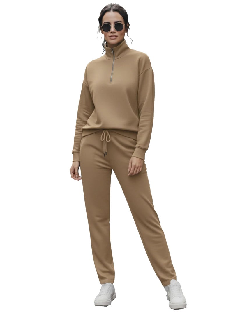 Mack Jonney Solid Half Zipper Track Suit for Women | Co-ord Set | Warm Fleece Tracksuit Set | Full Sleeve Sweatshirt-M6208 - Image 1