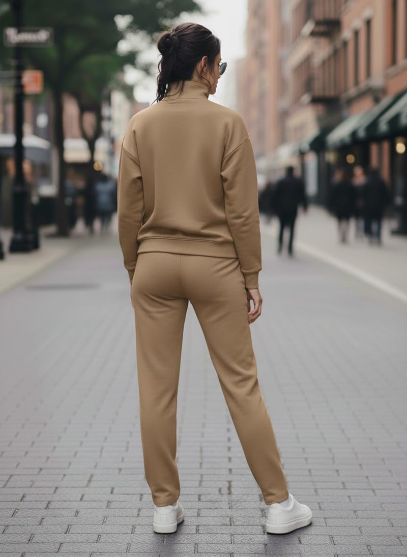 Mack Jonney Solid Half Zipper Track Suit for Women | Co-ord Set | Warm Fleece Tracksuit Set | Full Sleeve Sweatshirt-M6208 - Image 4