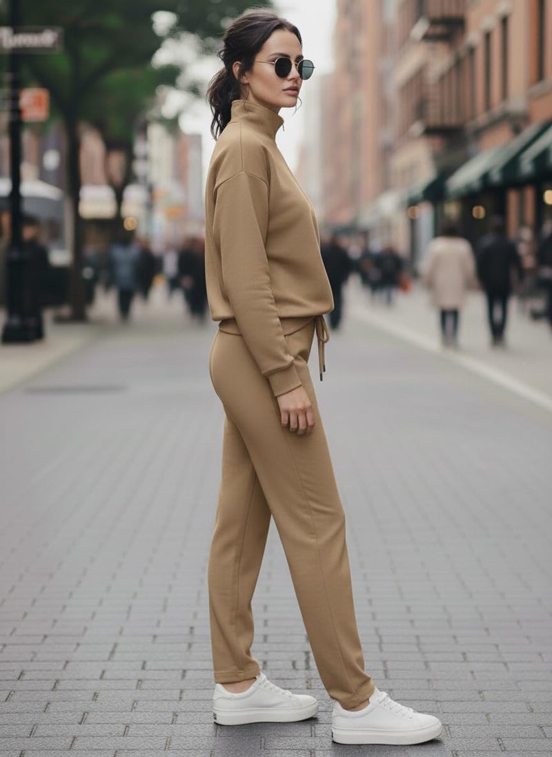 Mack Jonney Solid Half Zipper Track Suit for Women | Co-ord Set | Warm Fleece Tracksuit Set | Full Sleeve Sweatshirt-M6208 - Image 3