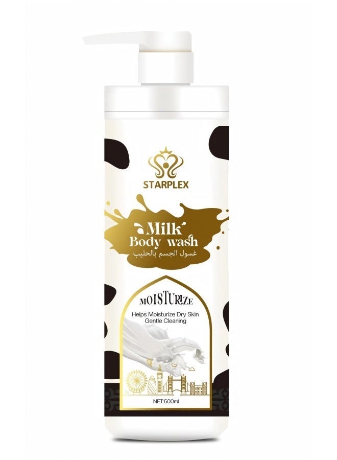 STARPLEX Milk Moisturizing Body Wash with Gold Foil 500ml, Gentle Cleansing & Deep Hydration, Soften Skin Improve Dryness, Long Lasting Milk Fragrance Shower Gel, Suitable for Sensitive Skin Men Women - Image 1