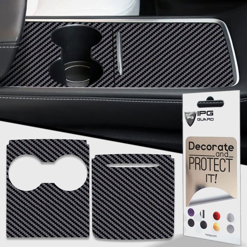 IPG for Tesla Model 3 - Model Y Center Console (Gen2) 2021-23 Wrap Decals Stickers - Emblem Do it Yourself Stickers Set Personalize Your Model 3-Y (Black Carbon Fiber) - Image 1