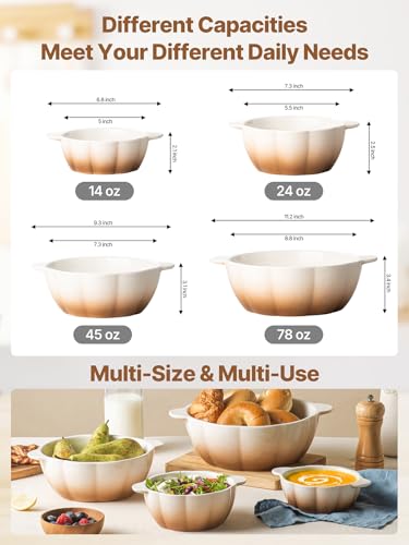 MISSYSSIM Ceramic Soup Bowls with Handle, Large Serving Bowls Set of 4, 14/24/45/78 oz Food Storage Bowls Containers for Cooking, Baking, Salad, Ramen Bowls Oven Safe, Brown - Image 5