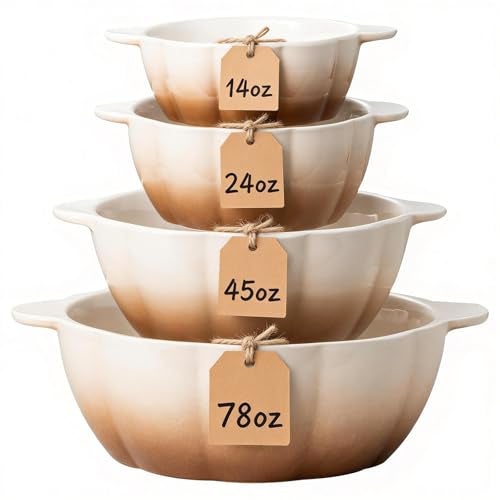 MISSYSSIM Ceramic Soup Bowls with Handle, Large Serving Bowls Set of 4, 14/24/45/78 oz Food Storage Bowls Containers for Cooking, Baking, Salad, Ramen Bowls Oven Safe, Brown - Image 1
