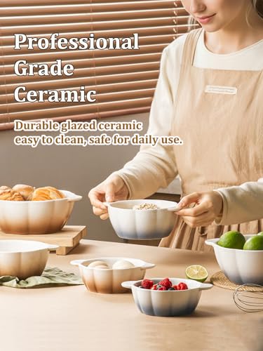 MISSYSSIM Ceramic Soup Bowls with Handle, Large Serving Bowls Set of 4, 14/24/45/78 oz Food Storage Bowls Containers for Cooking, Baking, Salad, Ramen Bowls Oven Safe, Brown - Image 3