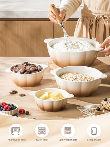 MISSYSSIM Ceramic Soup Bowls with Handle, Large Serving Bowls Set of 4, 14/24/45/78 oz Food Storage Bowls Containers for Cooking, Baking, Salad, Ramen Bowls Oven Safe, Brown - Image 2