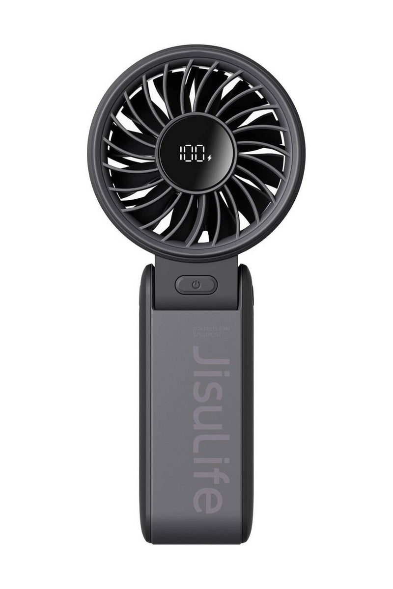 JISULIFE JisuLife Life7 Hand Fan, 5000 RPM Motor Speed, 5 Speeds Wind, 12-Blade Aerospace-Grade Fan Blade, Smart Digital LED Technology, 5000mAh Battery, 19.5h Battery Life, Black | Life7 - Image 1