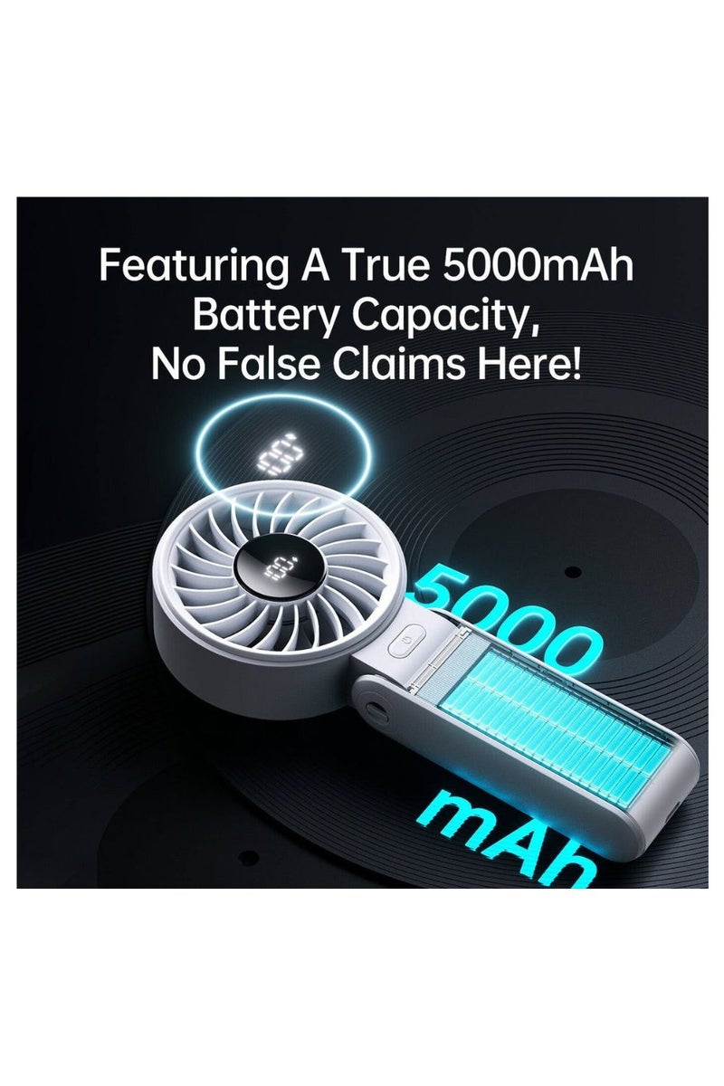 JISULIFE JisuLife Life7 Hand Fan, 5000 RPM Motor Speed, 5 Speeds Wind, 12-Blade Aerospace-Grade Fan Blade, Smart Digital LED Technology, 5000mAh Battery, 19.5h Battery Life, Black | Life7 - Image 4