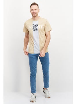 Esprit x Rest and Recreation Men Crew Neck Short Sleeve Graphic Printed T-Shirt, Beige  - Image 3