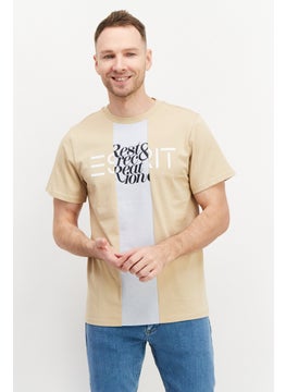 Esprit x Rest and Recreation Men Crew Neck Short Sleeve Graphic Printed T-Shirt, Beige  - Image 1