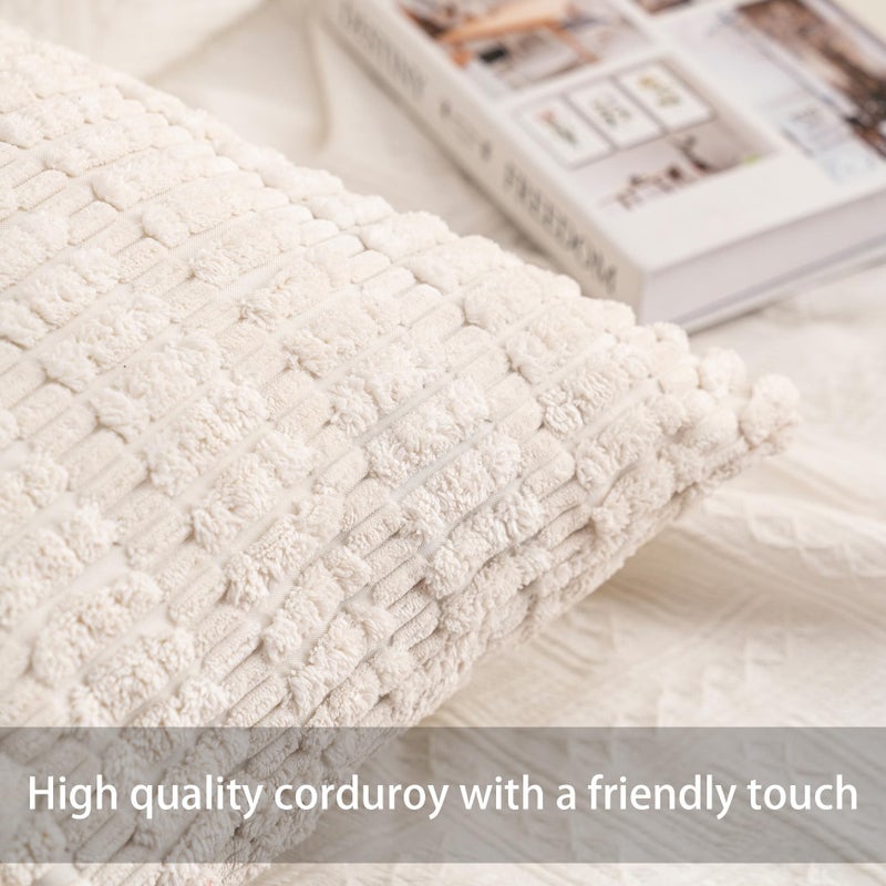 Aegero Pack of 2 Corduroy Decorative Throw Pillow Covers 20x20 InchSoft Boho Striped Pillow Covers Modern Farmhouse Home Decor for Sofa Living Room Couch Bedï¼ˆCream Whiteï¼‰ - Image 3