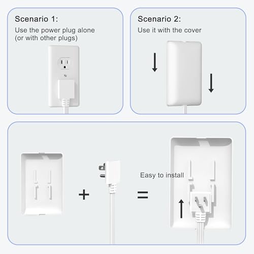 CABOCASA 2 Pack 3FT Flat Plug Extension Cord Power Strip with 3 Outlets, Patented Detachable Ultra-Thin Outlet Cover Concealer & Ultra-Flat Plug, Max. 13A 125V 1625W ETL Listed, White Color - Image 3