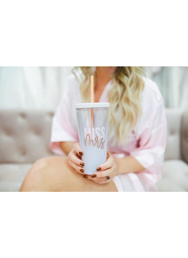 pearhead Pearhead Miss to Mrs Tumbler Travel Mug Reusable Coffee Cup Bride to Be Wedding Accessory Bachelorette Accessory 22oz Tumbler with Lid and Straw  - Image 2