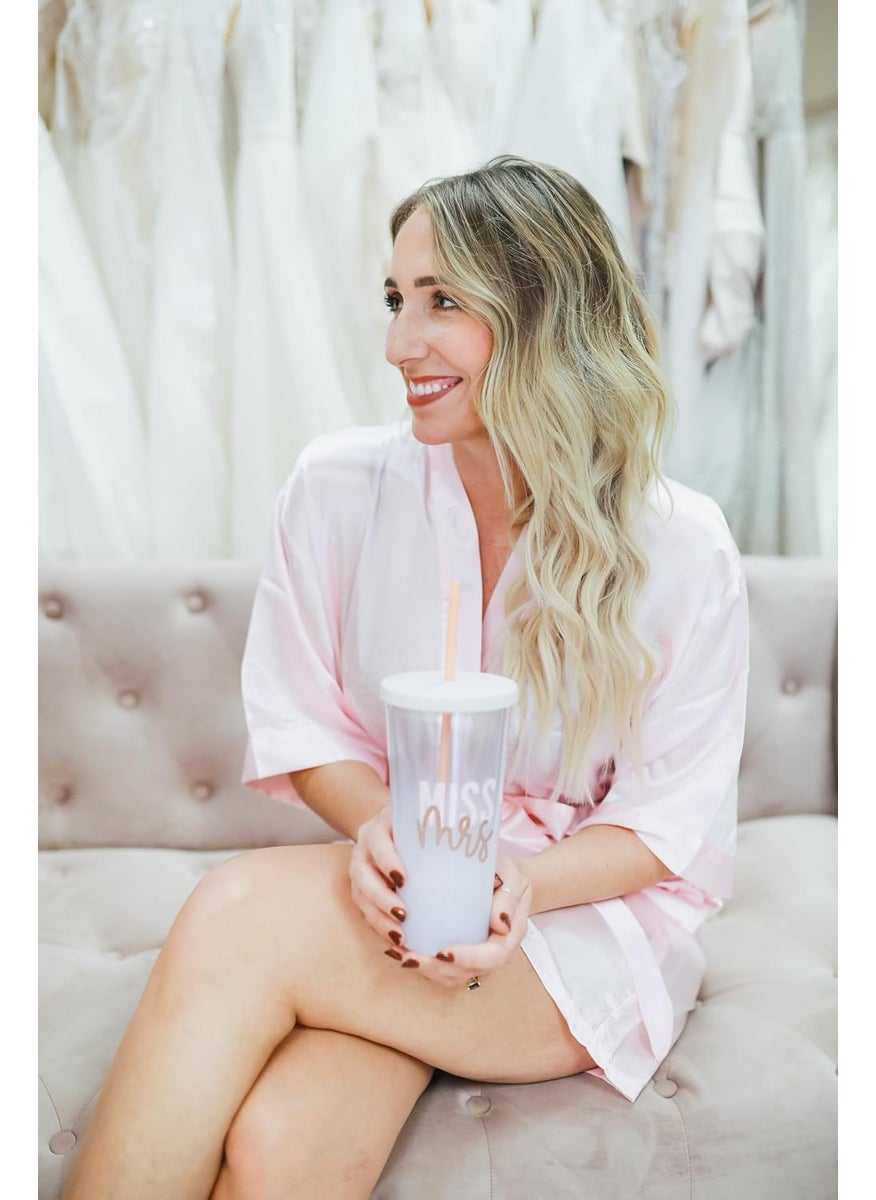 pearhead Pearhead Miss to Mrs Tumbler Travel Mug Reusable Coffee Cup Bride to Be Wedding Accessory Bachelorette Accessory 22oz Tumbler with Lid and Straw  - Image 3