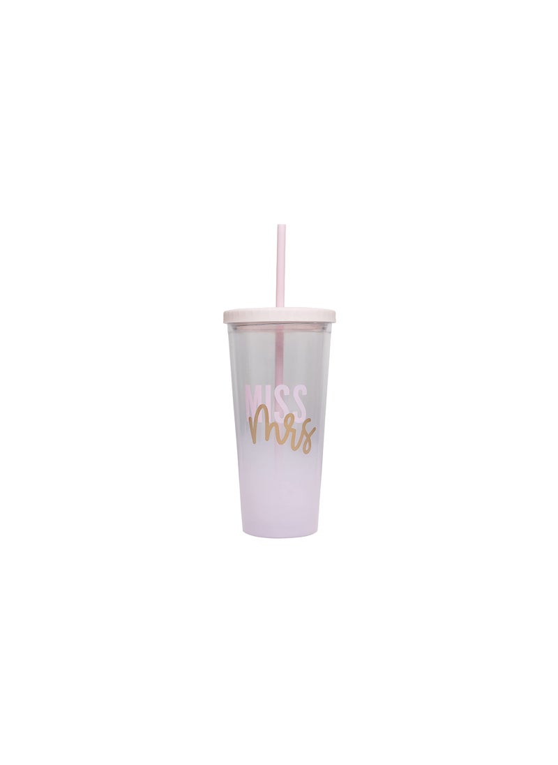 pearhead Pearhead Miss to Mrs Tumbler Travel Mug Reusable Coffee Cup Bride to Be Wedding Accessory Bachelorette Accessory 22oz Tumbler with Lid and Straw  - Image 1