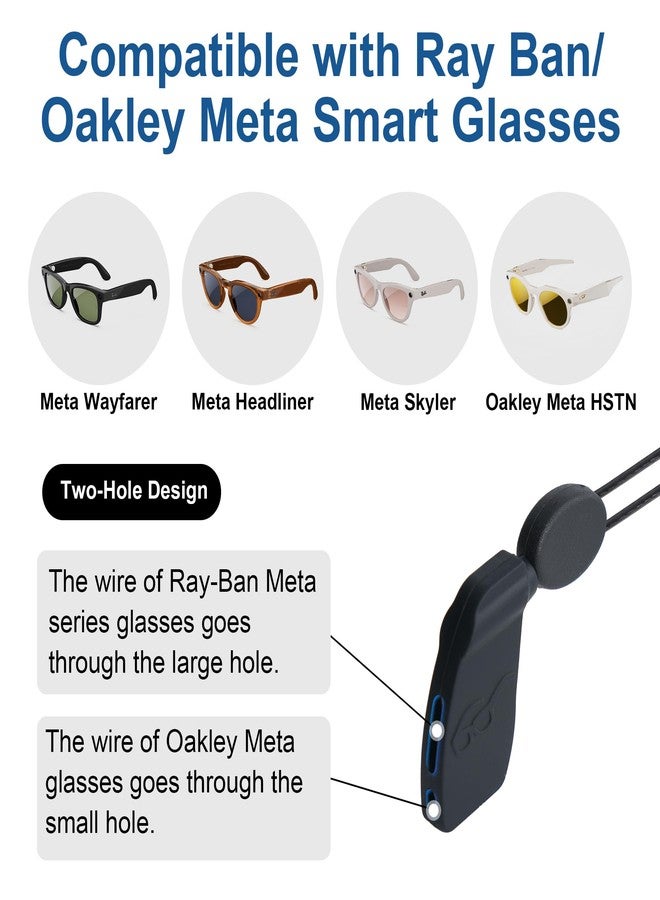 RCstyle HiBloks 2Pcs Adjustable Eyeglass Strap Compatible with Ray-Ban Meta Gen 2 & Oakley Meta HSTN Accessories, No Tail Sunglasses Strap, Eyewear String Holder for Meta Smart Glasses (15 Inch, Black) - Image 2