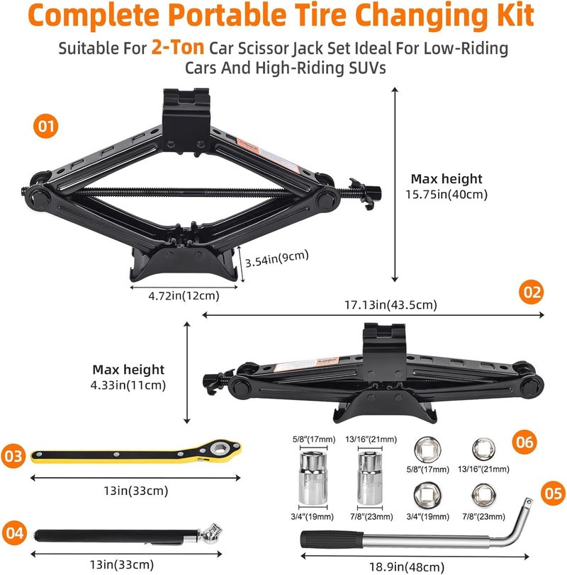 Scissor Car Jack Kit with Lug Wrench, 2 Ton (4409 lbs) Universal for SUV and Car - Image 2