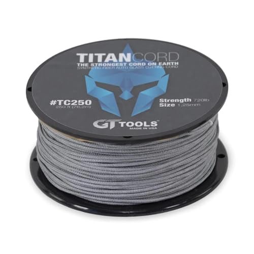 GT TOOLS خط قطع زجاج السيارات GT Tools Titan Cord أقوى حبل لإزالة زجاج السيارات من الألياف الاصطناعية على الأرض - 250 قدم لفافة - Image 1
