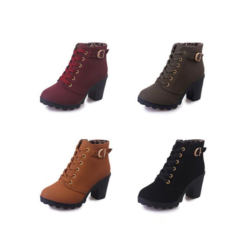 Womens Fashion High Heel Lace up Ankle Boots Lady Buckle Platform Shoes(Black,36) - Image 4