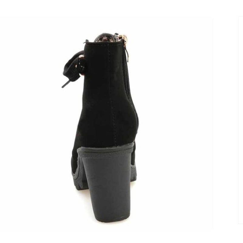 Womens Fashion High Heel Lace up Ankle Boots Lady Buckle Platform Shoes(Black,36) - Image 2