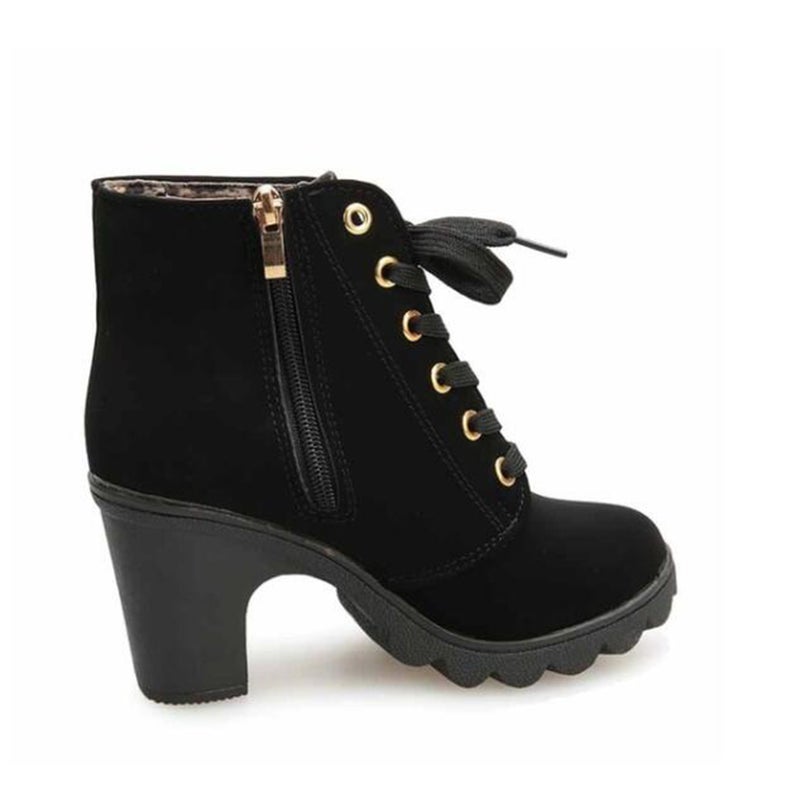 Womens Fashion High Heel Lace up Ankle Boots Lady Buckle Platform Shoes(Black,36) - Image 1
