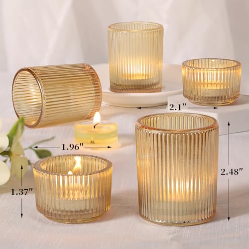NITIME 20pcs Ribbed Gold Votive Candle Holders, Assorted Tea Light Candle Holder Glass for Wedding Table Decor, Gold Candle Holders for Table Centerpieces, Diwali, Brithday, Party and Holiday Decor - Image 2